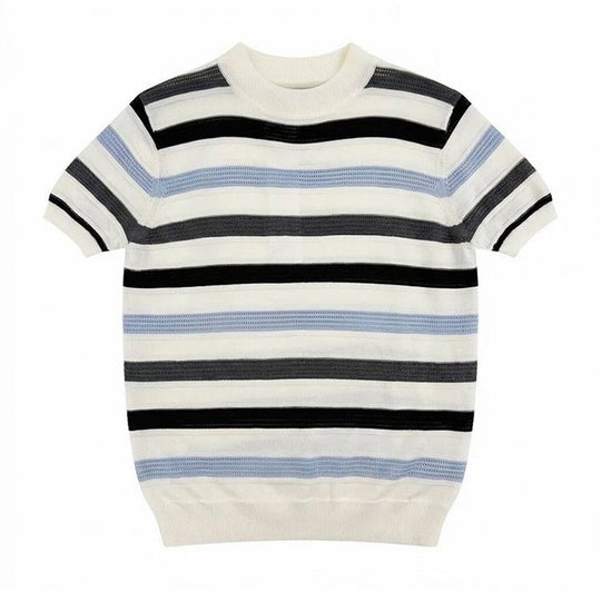 Damen Modernes Kurzarm Strickoberteil mit Wellenmuster Shop Nory