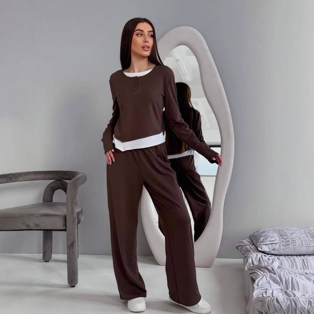 Damen Loungewear-Set aus weichem Modal mit Henley-Knopfleiste und weitem High-Waist Jogger Shop Nory