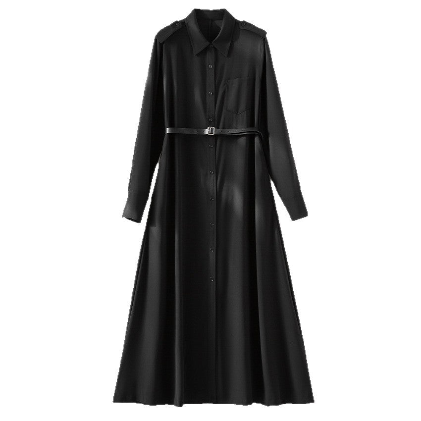 Damen Langes Hemdblusenkleid mit Taillengürtel, Schulterklappen und durchgehender Knopfleiste Shop Nory