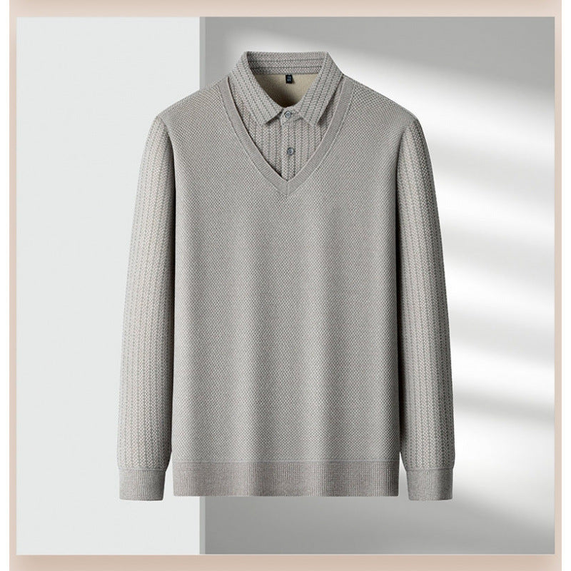 Herren Feinstrick-Pullover mit V-Ausschnitt und integriertem Polokragen Shop Nory
