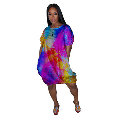 Damen Oversize-Gradient-Tunika-Kleid mit Eingrifftaschen und Rundhalsausschnitt Shop Nory