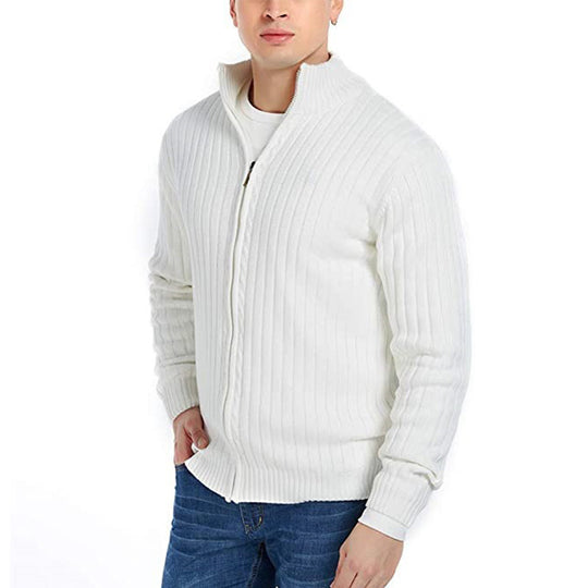 Herren Feinstrick-Cardigan mit durchgehendem Reißverschluss, Stehkragen und markanter Rippenstruktur Shop Nory