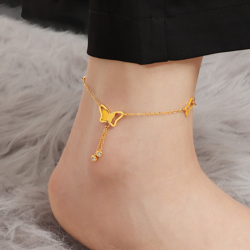 Damen Butterfly-inspirierte verstellbare Ketten-Fußkette Shop Nory