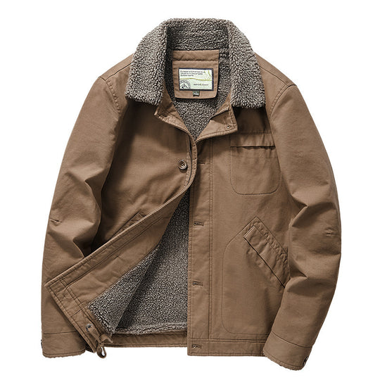 Herren gefütterte Canvas-Arbeitsjacke mit Sherpa‑Innenfutter und Hemdkragen Shop Nory