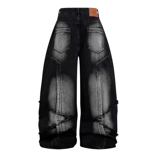Damen Hochtaillierte weite Baggy-Jeans mit ausgefransten Lagenpanelen und Used-Look Shop Nory