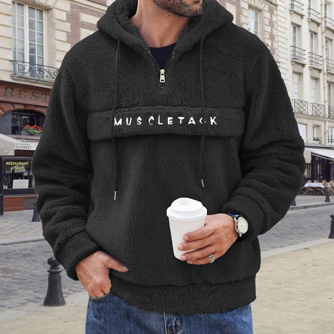 Herren Teddy-Fleece Kapuzenpullover mit halbem Reißverschluss, Kängurutasche und weichem Innenfutter Shop Nory