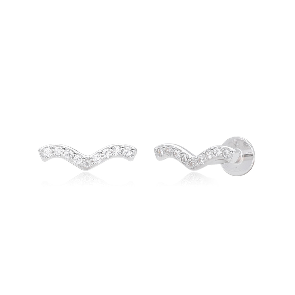Damen Ohrstecker in modernem Schwungdesign mit funkelnden Zirkonia aus hochwertigem 925 Sterlingsilber Shop Nory