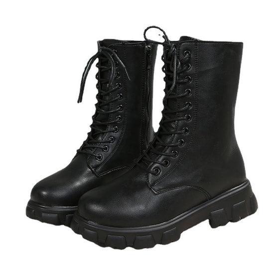 Damen Schnürboots mit robustem Plateau und seitlichem Reißverschluss