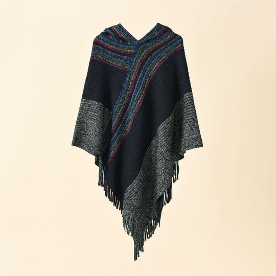 Damen Kapuzen-Poncho im Grobstrick mit Fransensaum Shop Nory