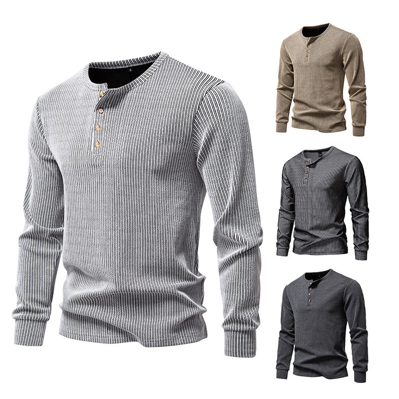 Herren Slim-Fit Gerippter Henley-Langarmpullover mit Rundhalsausschnitt und Knopfleiste Shop Nory