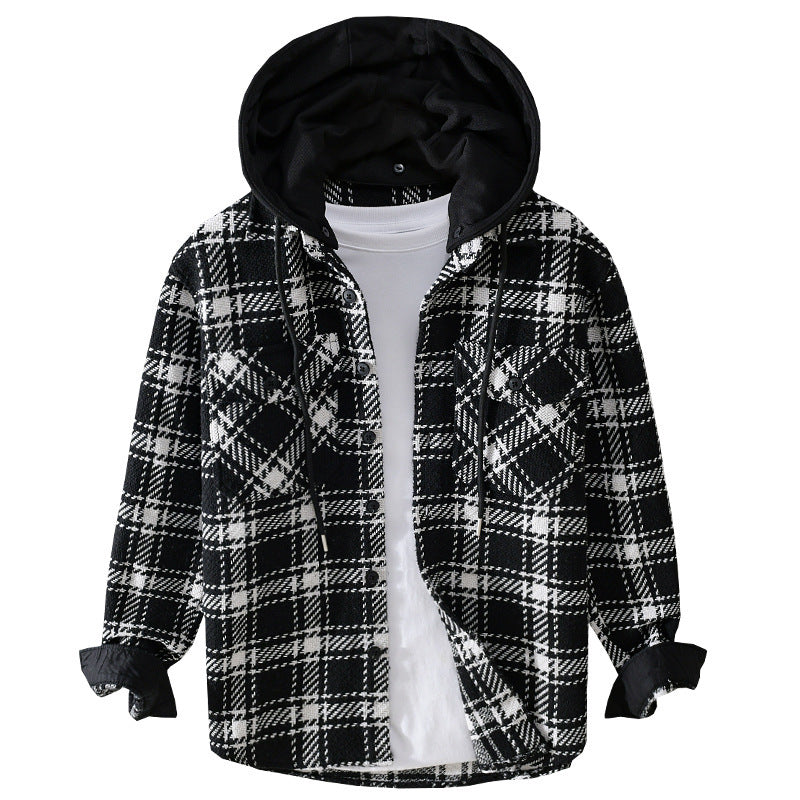 Herren Karierter Overshirt mit gesteppter Kapuze und Thermofutter Shop Nory