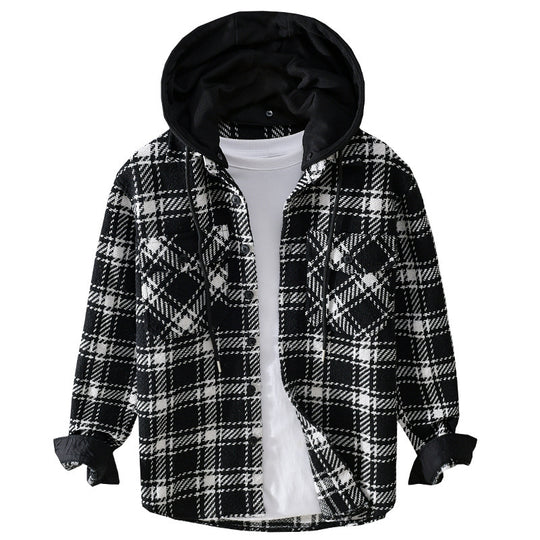 Herren Karierter Overshirt mit gesteppter Kapuze und Thermofutter Shop Nory