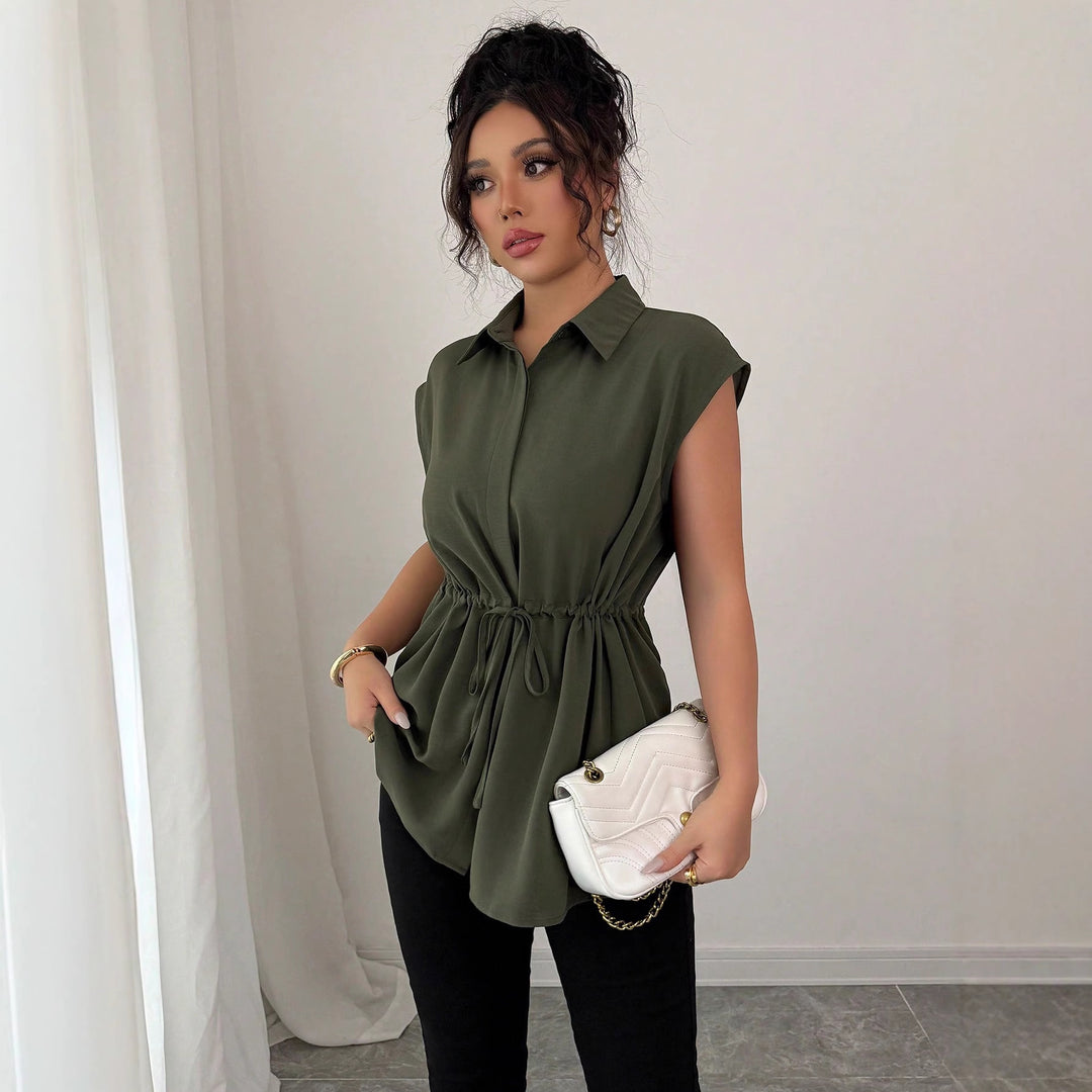 Damen Ärmellose Hemdblusen-Tunika mit Kordelzugtaillenband Shop Nory