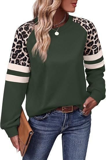 Damen Sweatshirt mit Raglanärmeln, Leo‑Print und Kontraststreifen Shop Nory