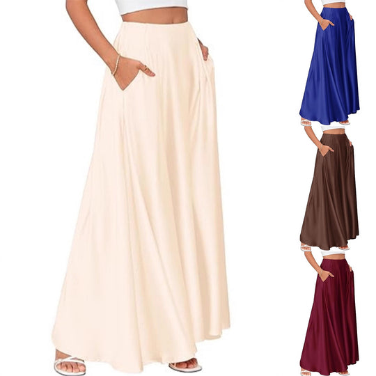 Damen Maxirock mit Taschen und taillenbetontem hoher Bund aus fließendem Chiffon Shop Nory