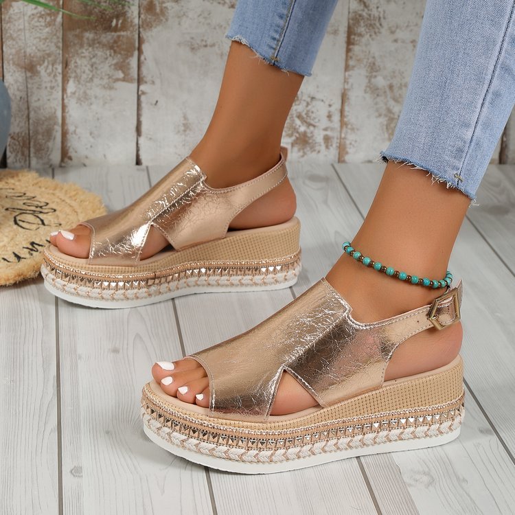 Damen Wedge-Sandaletten mit modischem Glitzer-Riemen und ergonomischem Fußbett Shopnory