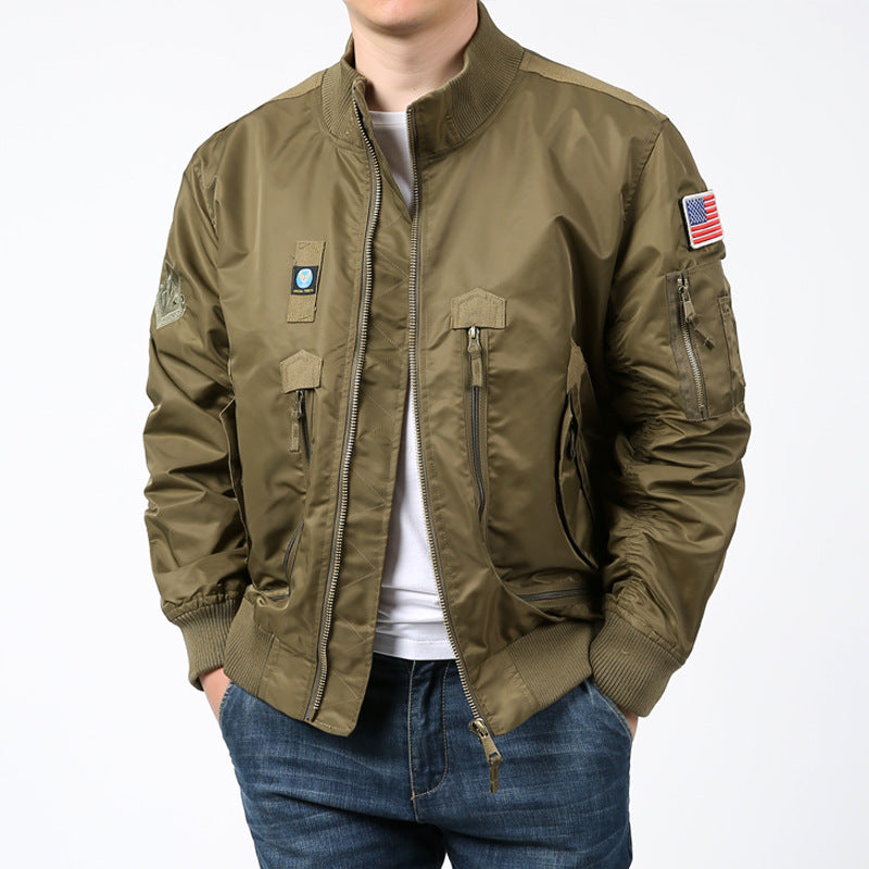 Herren Nylon-Bomberjacke Pilotenstil mit Mehrfachtaschen, Ärmel-Utilitytasche und gerippten Bündchen Shop Nory