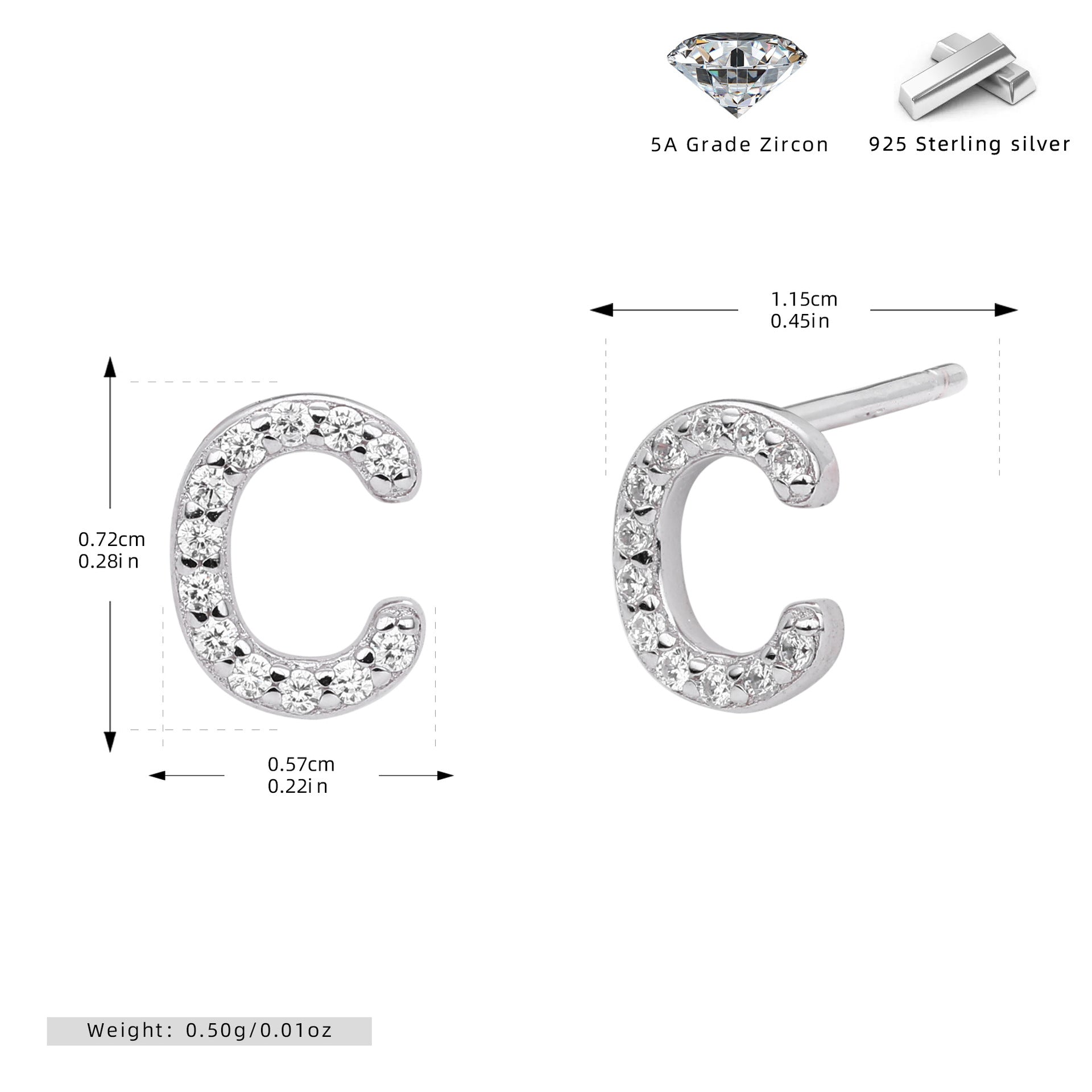 Damen Ohrstecker aus 925 Sterling Silber mit luxuriösem Zirkonbuchstaben R Shop Nory