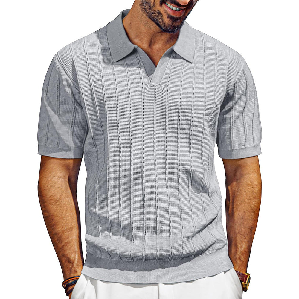 Herren leichtes Kurzarm Strick-Poloshirt mit strukturiertem Rippmuster Shop Nory