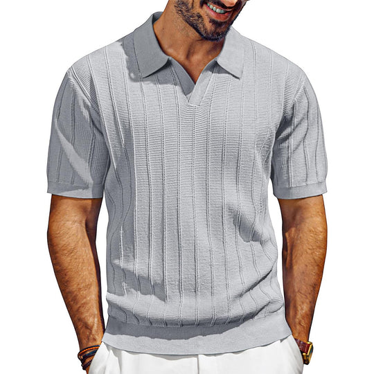 Herren leichtes Kurzarm Strick-Poloshirt mit strukturiertem Rippmuster Shop Nory