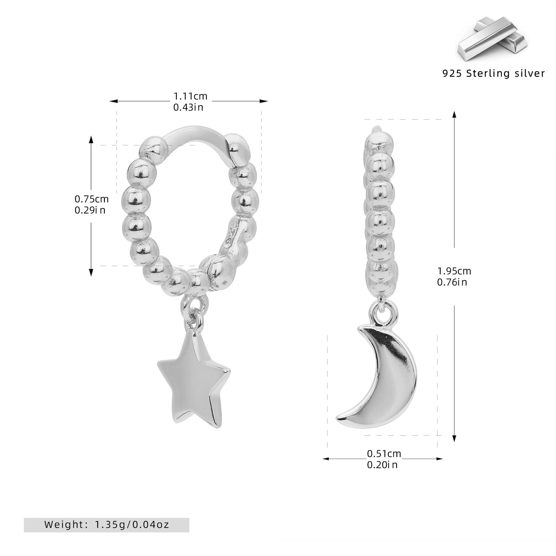 Damen Ohrhänger mit Stern- und Mondanhängern aus hochwertigem 925 Sterling Silber Shop Nory