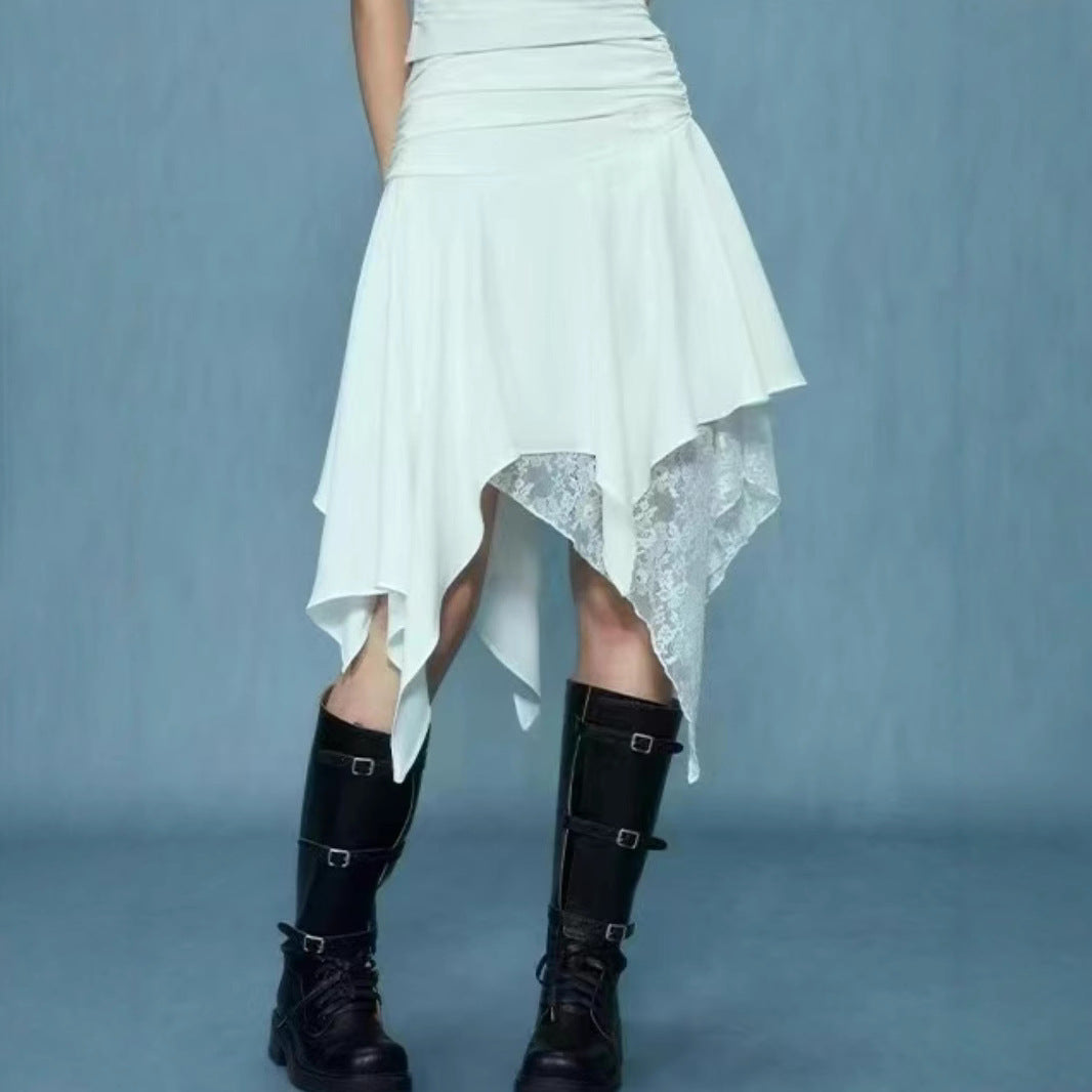 Damen asymmetrischer Spitzenrock mit Raffung und elegantem Design