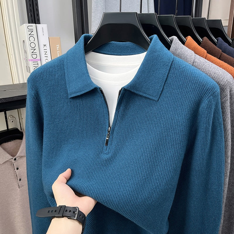 Herren Feinstrick-Halbzipp-Polo mit Hemdkragen und feiner Rippenstruktur Shop Nory