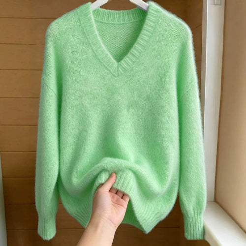 Damen Flauschiger Mohair-Mix Oversize-Pullover mit tiefem V-Kragen Shop Nory