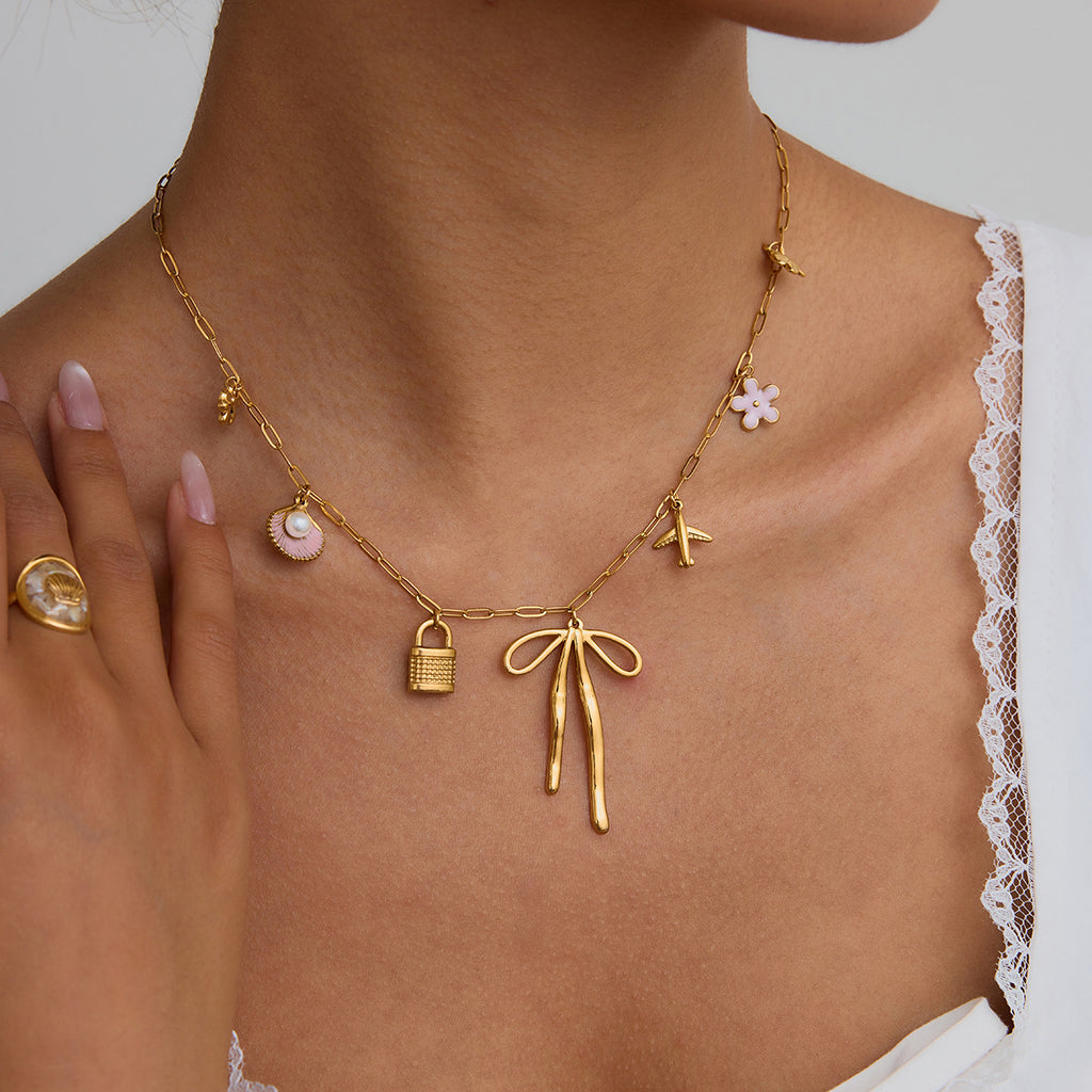 Damen Halskette mit verspieltem Charms-Design aus hypoallergenem Edelstahl Shop Nory