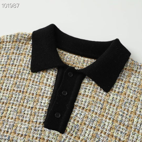 Damen Feinstrick-Polo mit Tweed-Optik, langarm und kontrastierendem Kragen Shop Nory