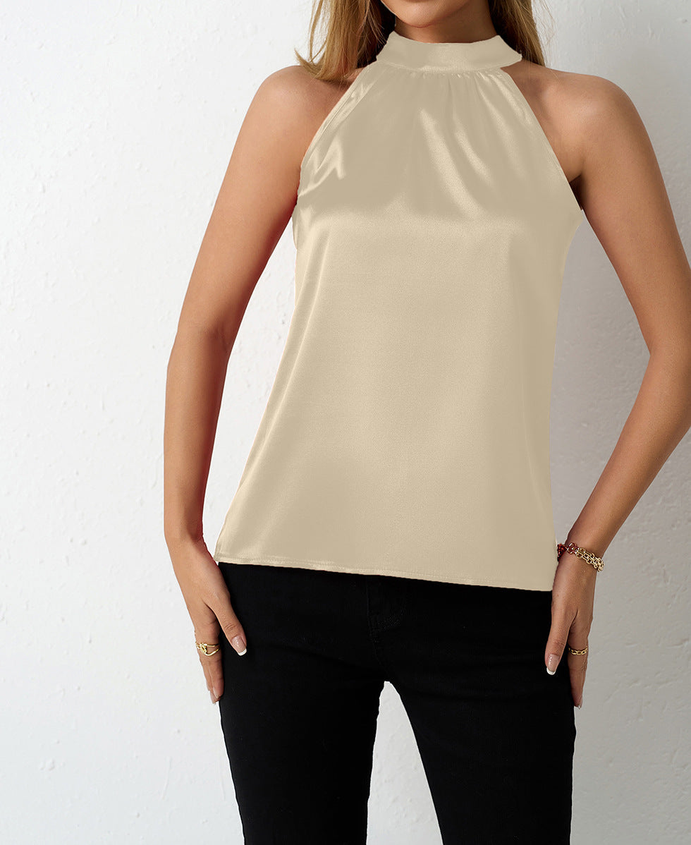 Damen Satin-Hochkragenoberteil mit elegantem Schnitt