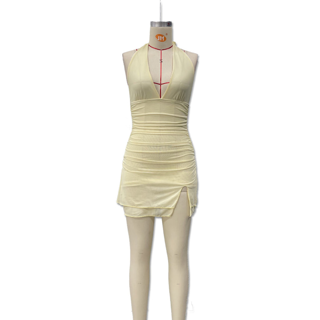 Damen Halterkleid mit tiefem Ausschnitt und sexy Schlitz