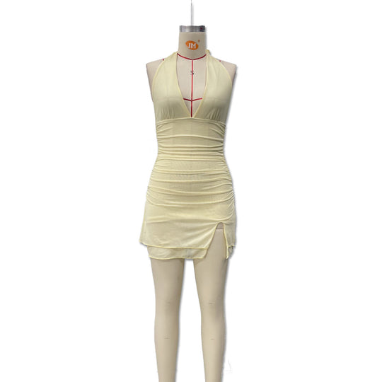 Damen Halterkleid mit tiefem Ausschnitt und sexy Schlitz