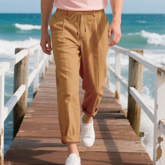 Herren nan sommerliche Chinohose in Leinenoptik mit elastischem Kordelbund Shop Nory