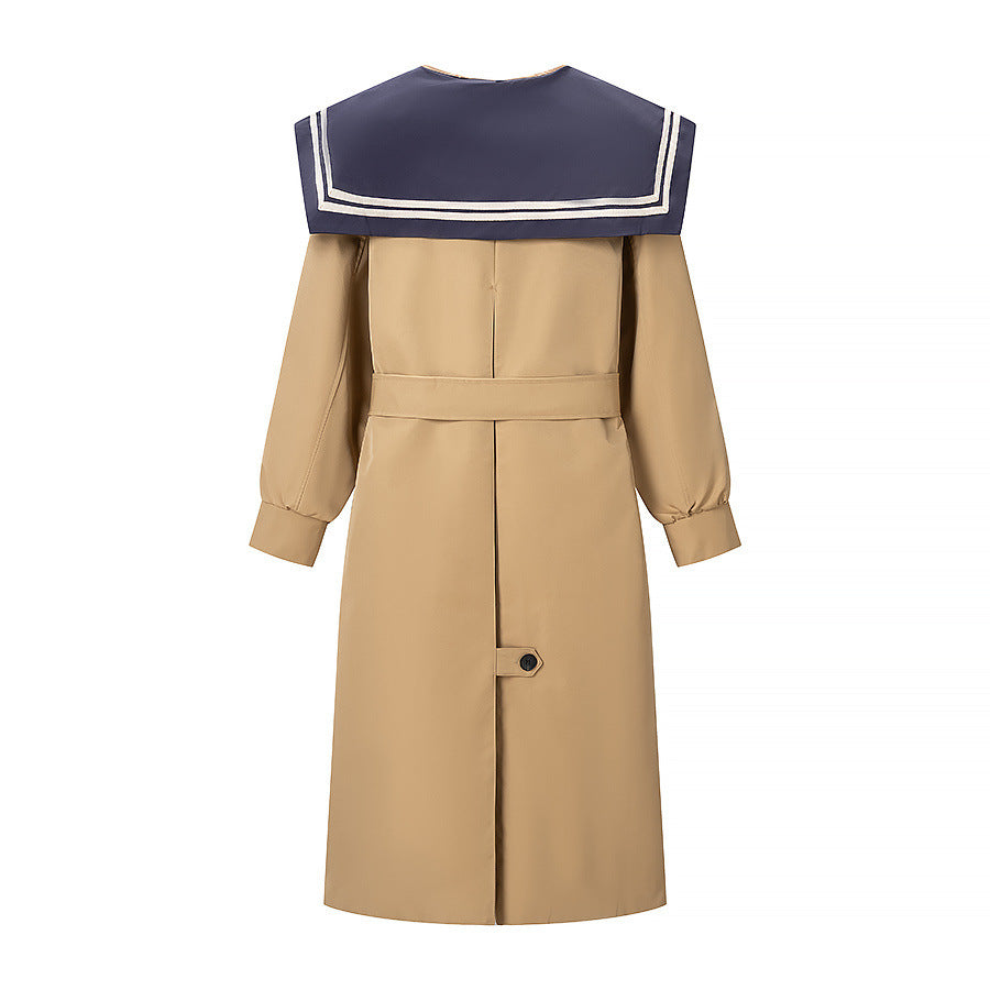 Damen Trenchcoat mit übergroßem Matrosenkragen, Taillengürtel und verdeckter Knopfleiste Shop Nory