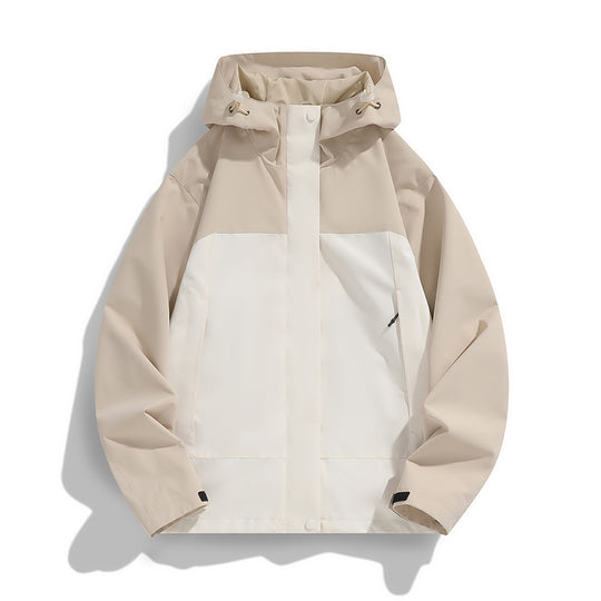 Herren Zweifarbige Softshell-Fieldjacke mit Kapuze, winddichtem Obermaterial und minimalistischen Eingriffstaschen Shop Nory