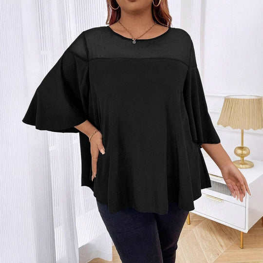 Damen Weites Chiffon-Tunika-Top mit transparentem Einsatz und Flügelärmeln Shop Nory