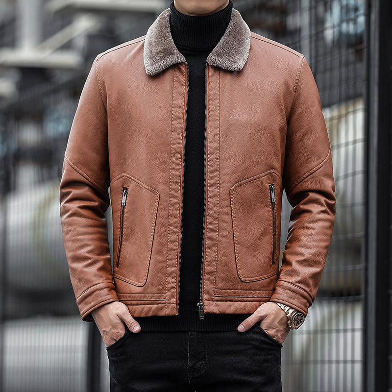 Herren Moderner Kunstlederblouson mit Teddykragen Shop Nory
