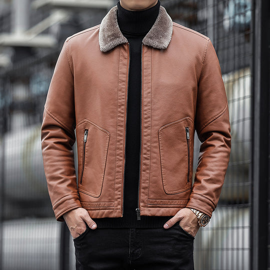Herren Moderner Kunstlederblouson mit Teddykragen Shop Nory