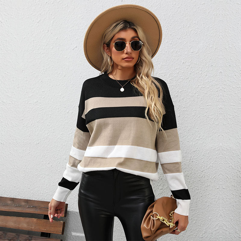 Damen Gestreifter Oversize-Feinstrickpullover mit Rundhalsausschnitt und Rippbündchen Shop Nory