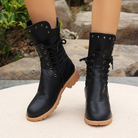 Damen Schnürstiefel im Combat-Stil mit Nietenbesatz und griffiger Profilsohle Shop Nory