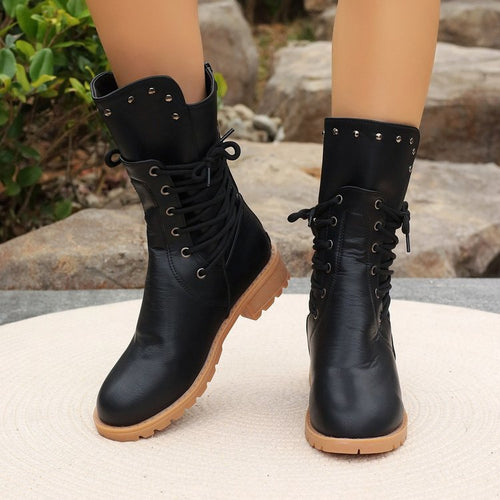Damen Schnürstiefel im Combat-Stil mit Nietenbesatz und griffiger Profilsohle Shop Nory