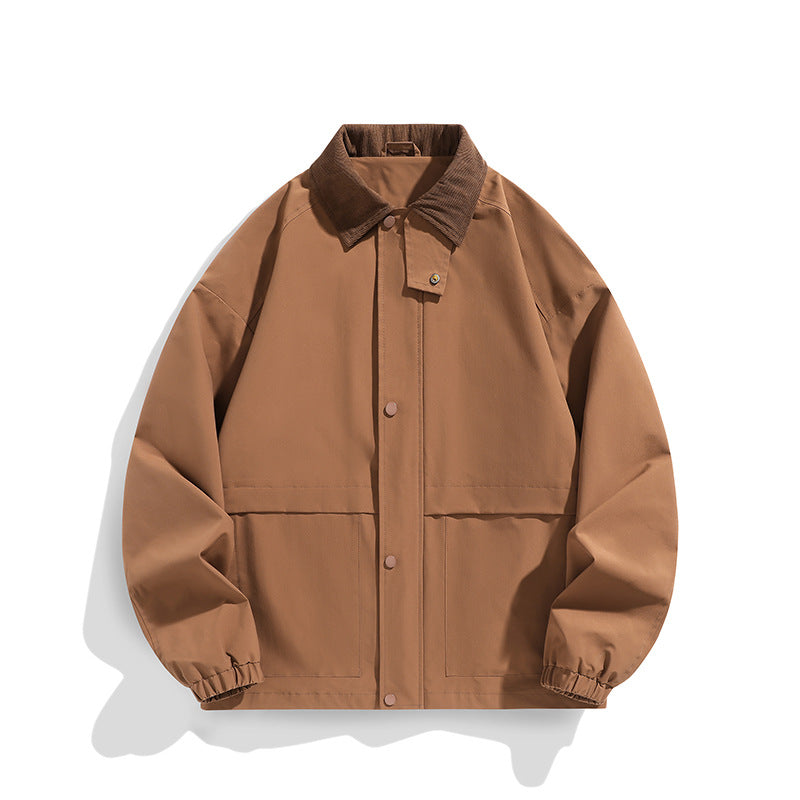 Herren Oversize-Utility-Jacke mit Cordkragen und Druckknopffront Shop Nory