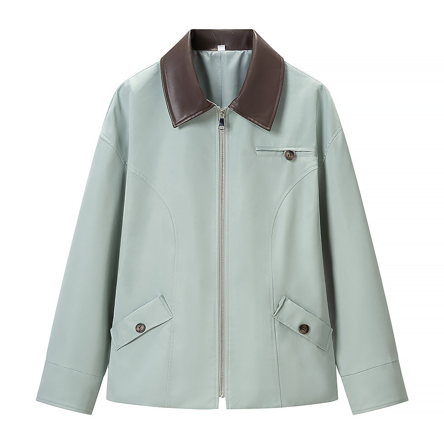Damen Oversize-Jacke aus Lederoptik mit kontrastierendem Hemdkragen und Reißverschluss Shop Nory