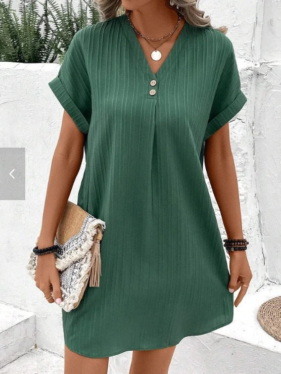 Damen V-Ausschnitt Strandkleid mit feiner Rippstruktur