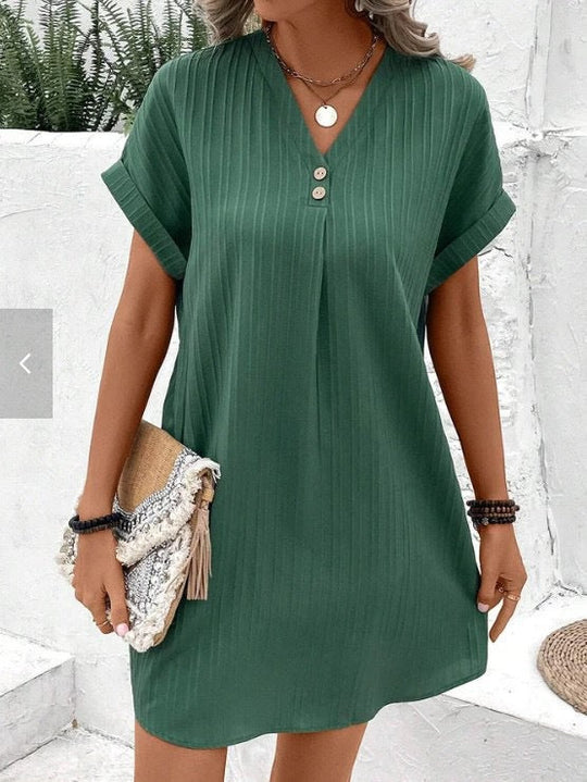 Damen V-Ausschnitt Strandkleid mit feiner Rippstruktur