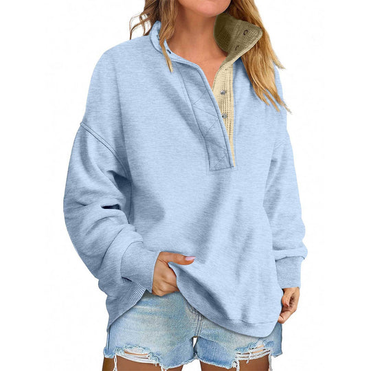 Damen Oversize-Henley-Sweatshirt mit Stehkragen und Druckknopfleiste Shop Nory