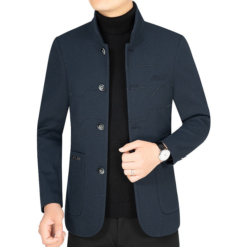 Herren Stehkragen-Sakko aus strukturierter Wollmischung mit Ziernähten und aufgesetzten Taschen Shop Nory