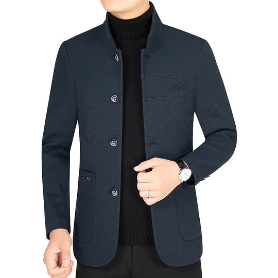Herren Stehkragen-Sakko aus strukturierter Wollmischung mit Ziernähten und aufgesetzten Taschen Shop Nory