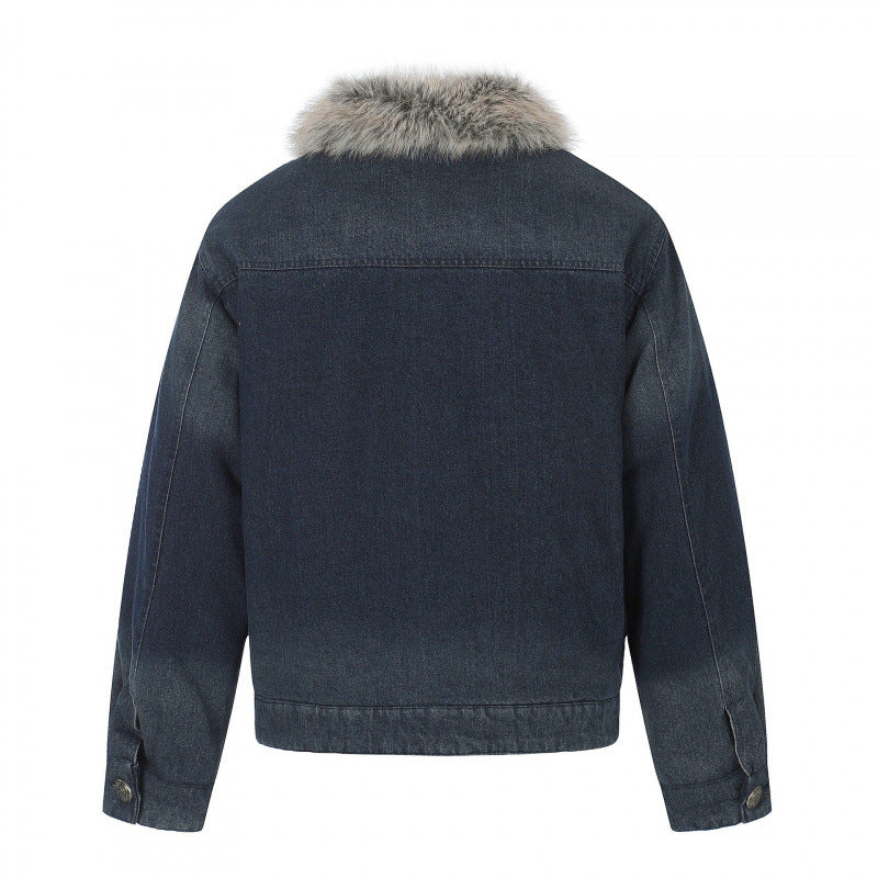 Herren Jeansjacke im Military‑Inspirierten Ornamentstil mit Kunstfellbesatz Shop Nory